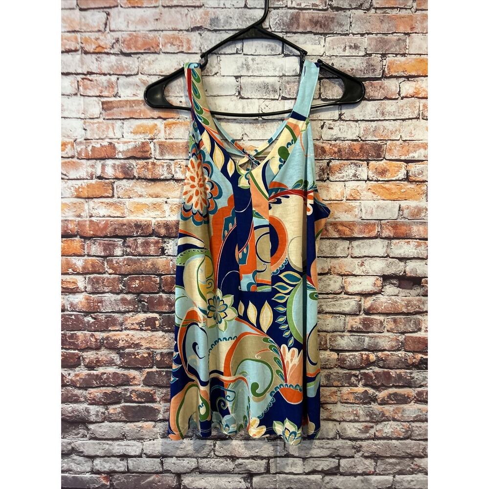 Blue abstract sleeveless cyrus blouse women’s size small